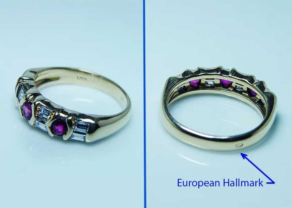Vintage European Ruby Diamond Baguette Ring Band … - image 5