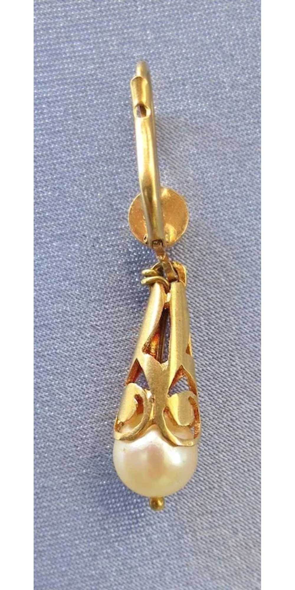 Elegant 18K Gold Vintage Italian Cultured Pearl D… - image 3