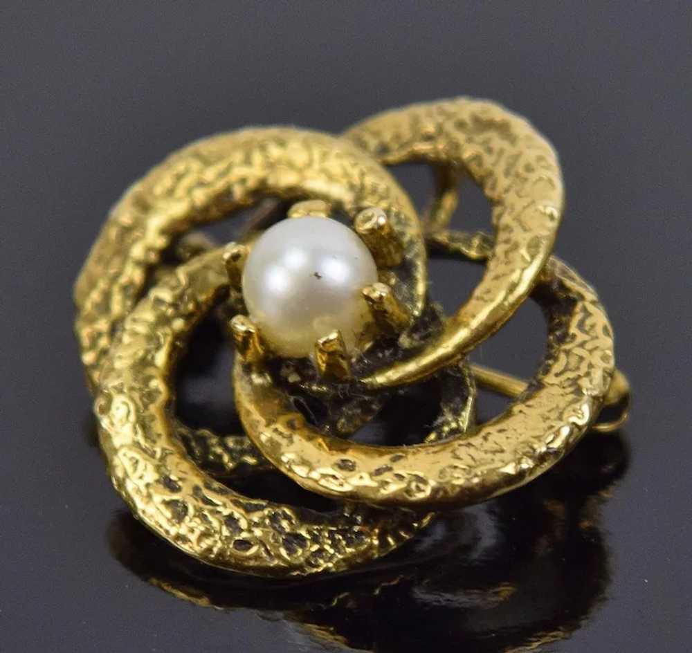Vintage 14k Solid Gold Brooch Solitaire Pearl Int… - image 2