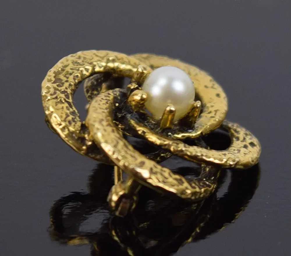 Vintage 14k Solid Gold Brooch Solitaire Pearl Int… - image 3