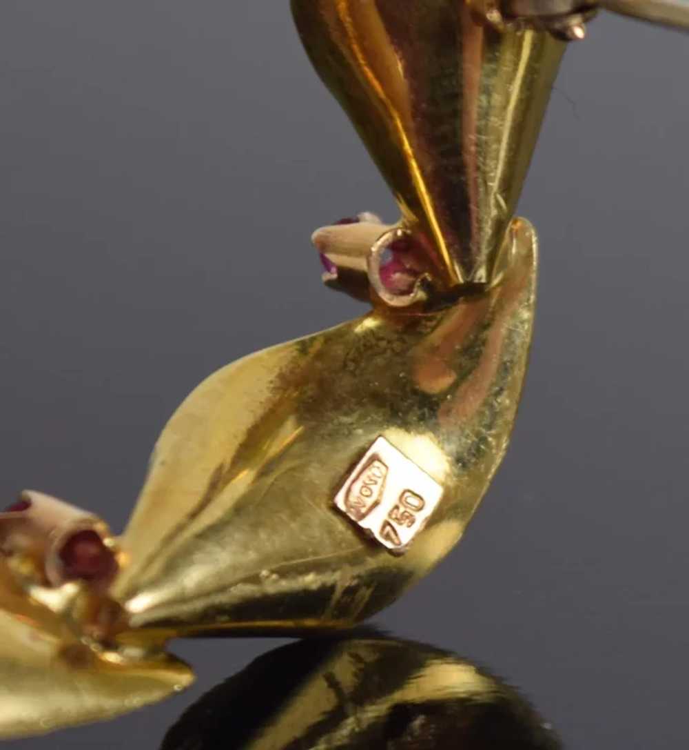 Vintage Estate 18k Solid Gold Leaf Pin Brooch wit… - image 9