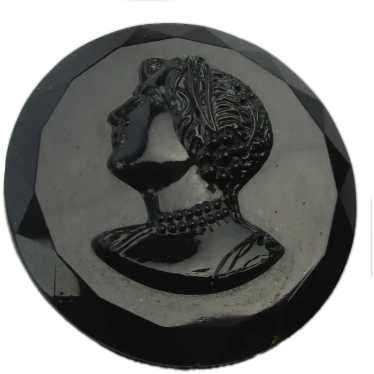 Old Czech Black Jet Glass Cameo Lady Pin Brooch - image 1