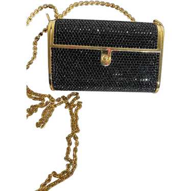 JUDITH LEIBER Vintage Med Black Snakeskin Clutch/Shoulder Bag Multi Stone  Clasp