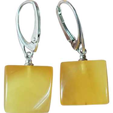 Square Natural Unmodified Baltic Amber Earrings - image 1