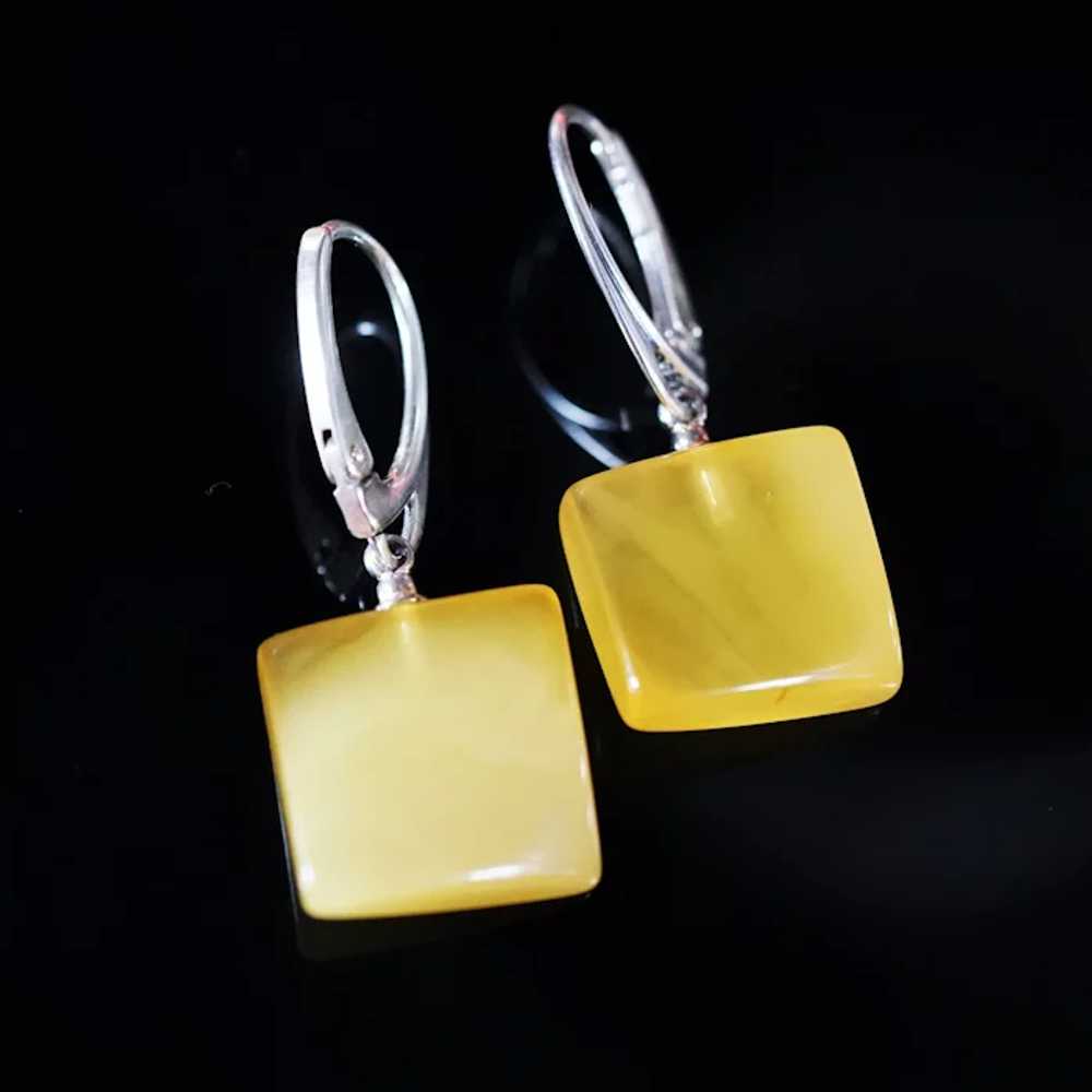 Square Natural Unmodified Baltic Amber Earrings - image 2