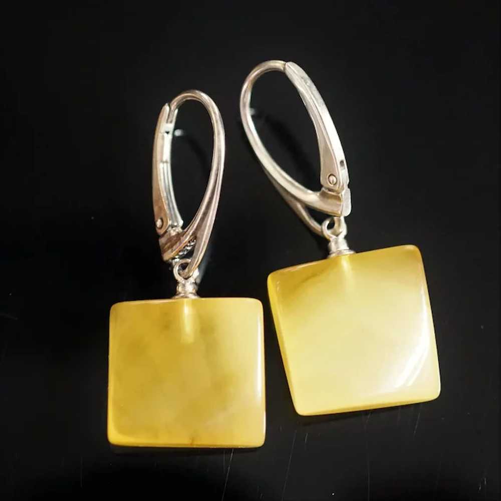 Square Natural Unmodified Baltic Amber Earrings - image 3