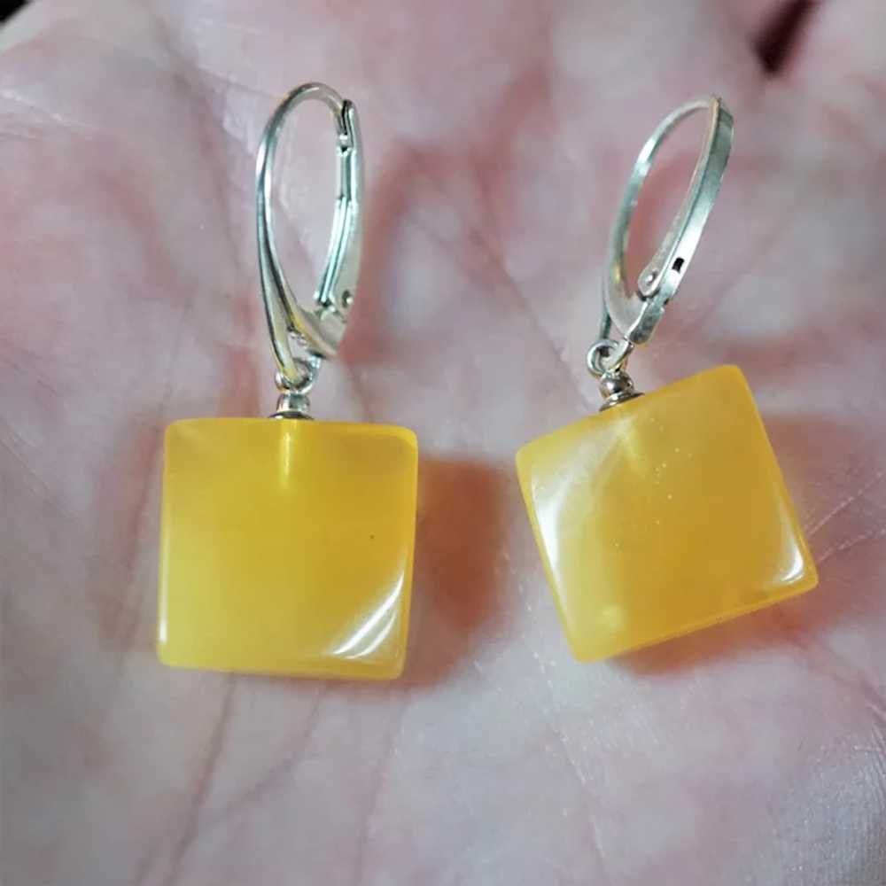 Square Natural Unmodified Baltic Amber Earrings - image 4