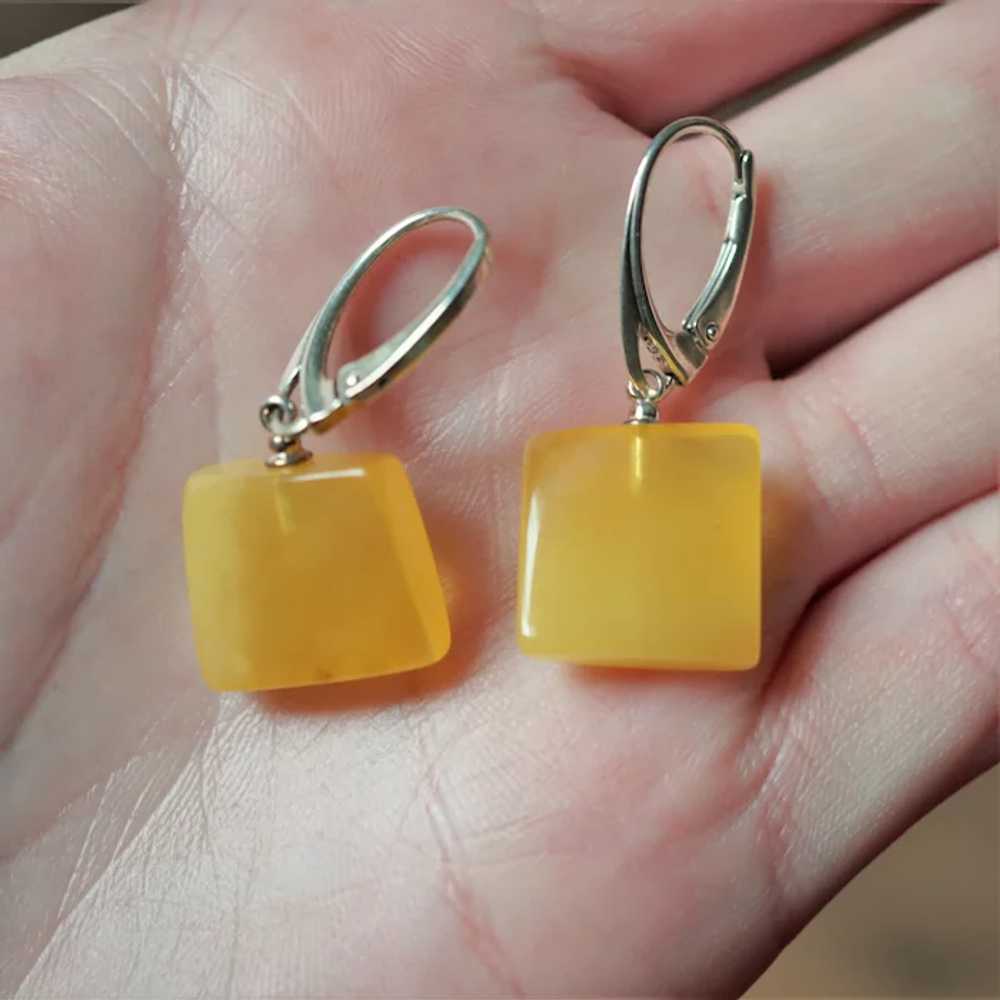 Square Natural Unmodified Baltic Amber Earrings - image 5