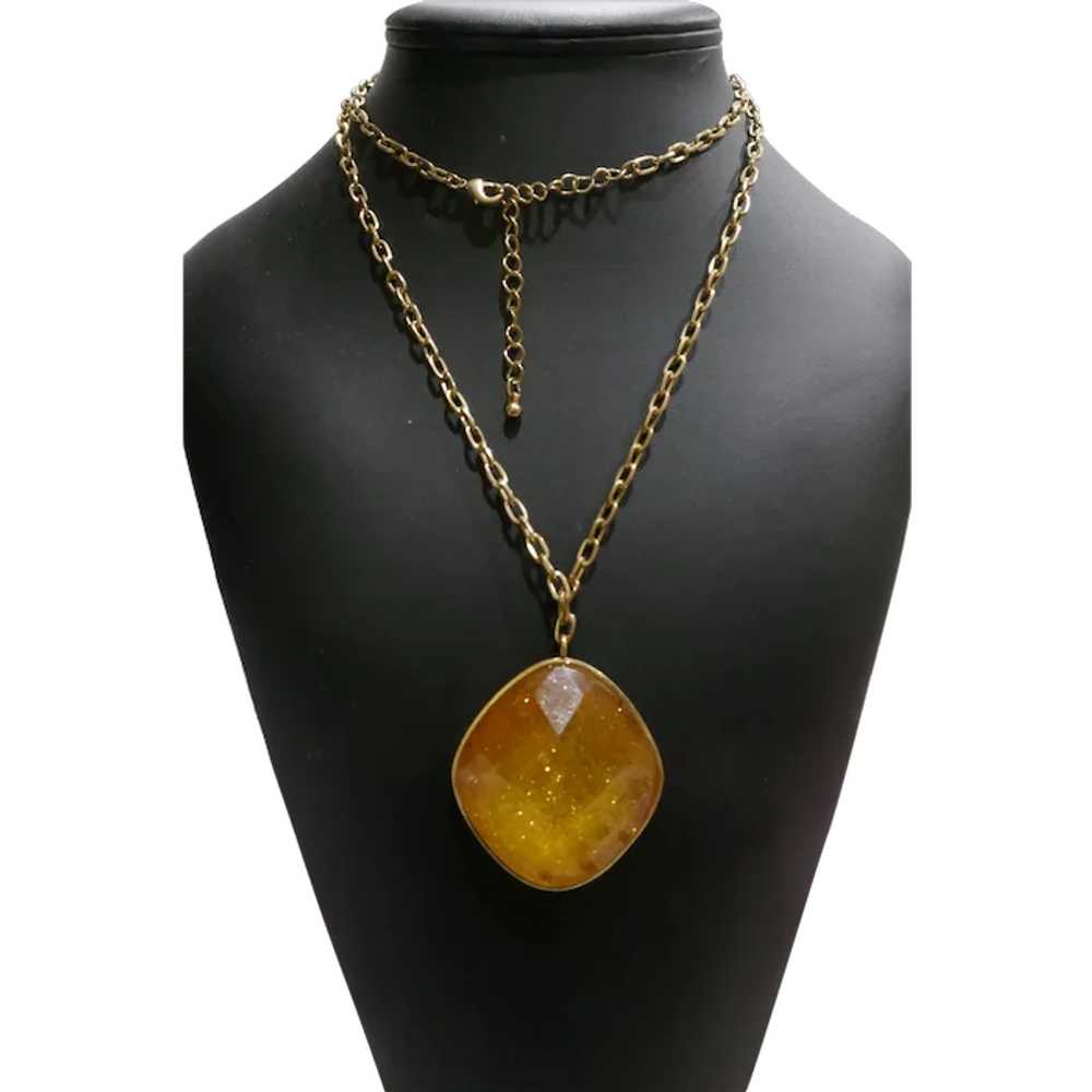 Bold Faceted Yellow Plastic Pendant Necklace on L… - image 1