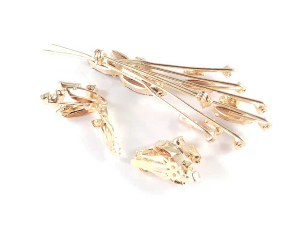 Rhinestone Wheat Sheaf Brooch Pin Earrings Set - image 6