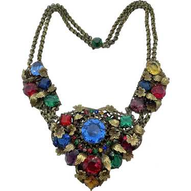 Rare Early Czech Multi Colored Festoon Necklace