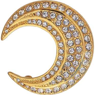 Joan Rivers Crescent Moon Brooch Pin with Rhinesto