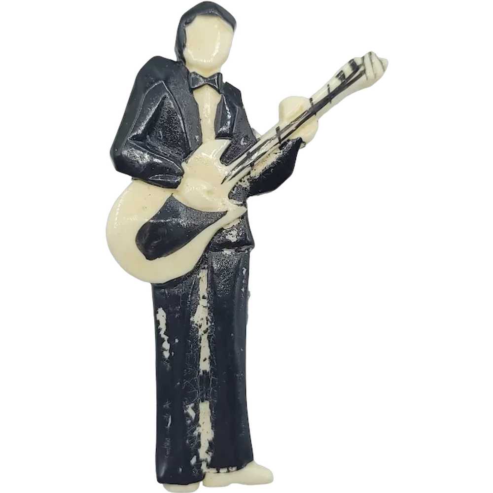 Plastic Guitar Man, Figural In Tuxedo Elvis Pin B… - image 1