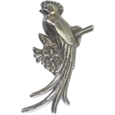 Huge vintage sterling silver Parrot bird on flowe… - image 1