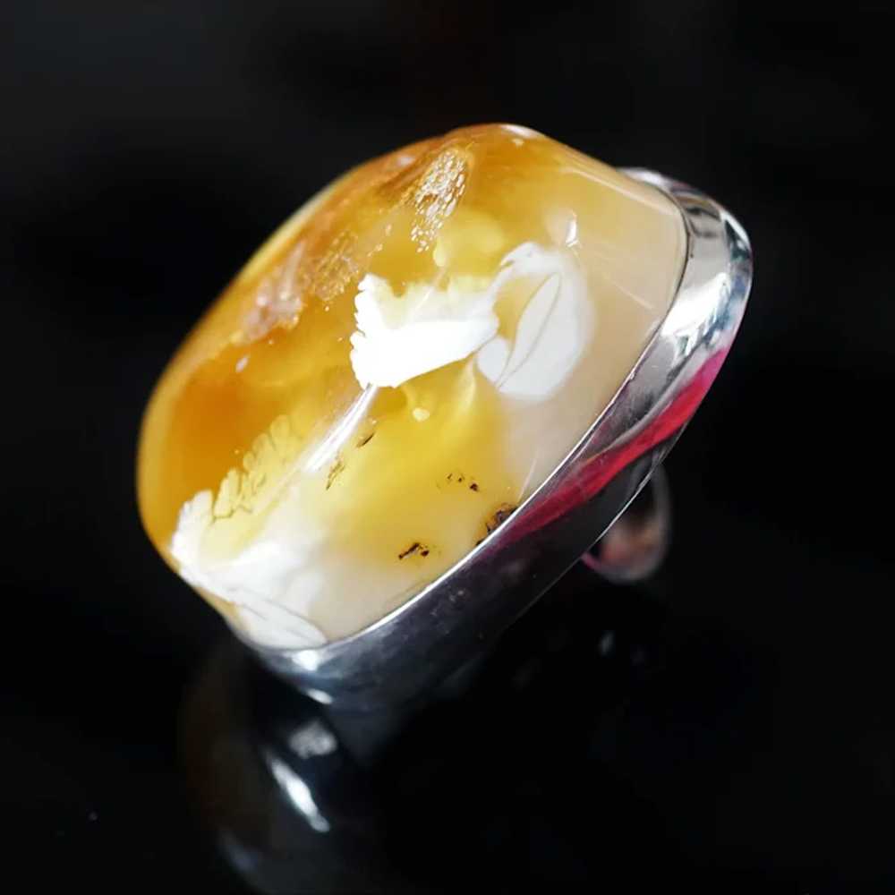 Huge White Butterscotch Rare Baltic Amber Ring, U… - image 3