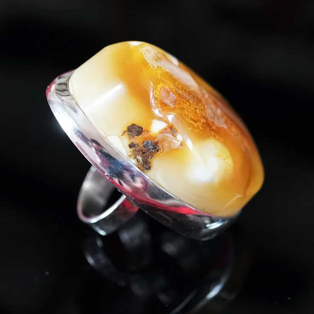 Huge White Butterscotch Rare Baltic Amber Ring, U… - image 4