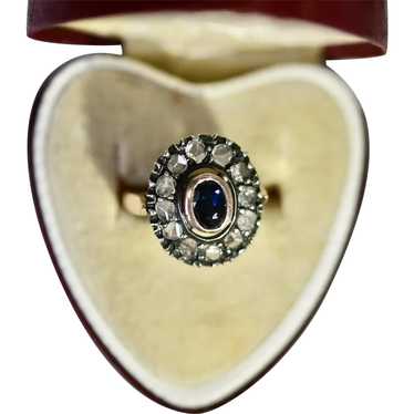 Georgian Antique Sapphire Diamond Ring 14K