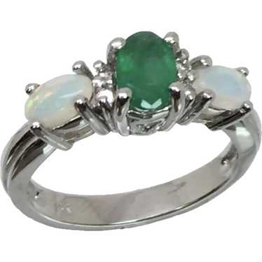 14k Emerald, Opal & Diamonds Ring, free resize - image 1