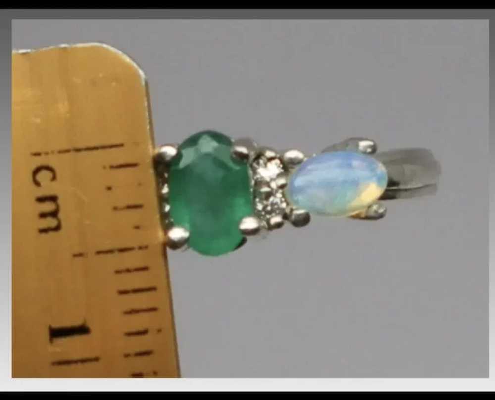 14k Emerald, Opal & Diamonds Ring, free resize - image 3