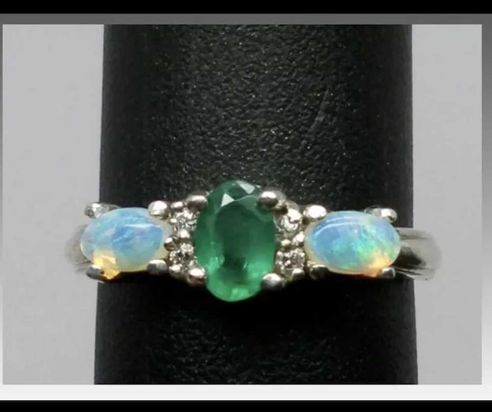 14k Emerald, Opal & Diamonds Ring, free resize - image 5