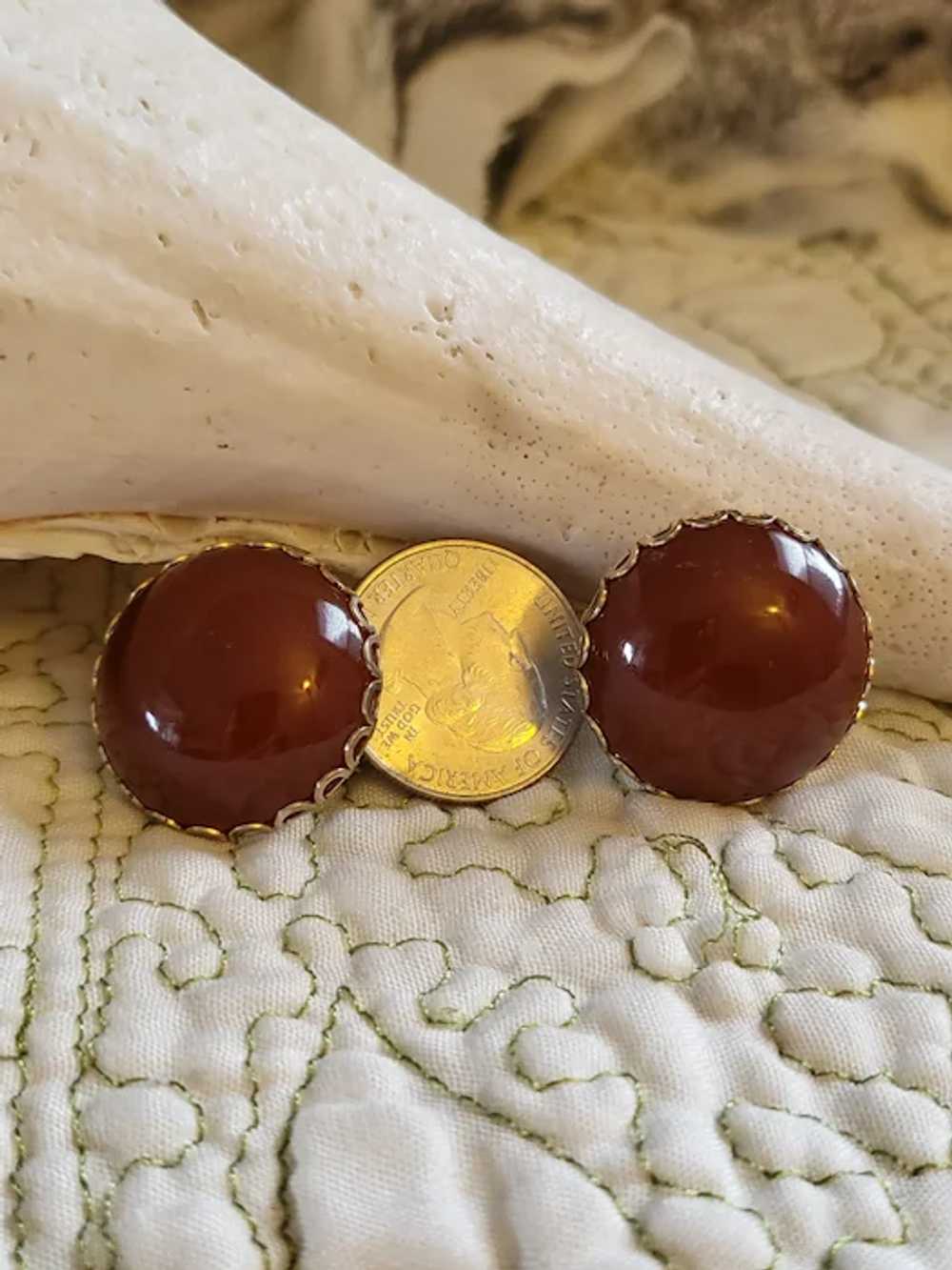 Coro Gold and Brown Round Earrings Clip On - image 2