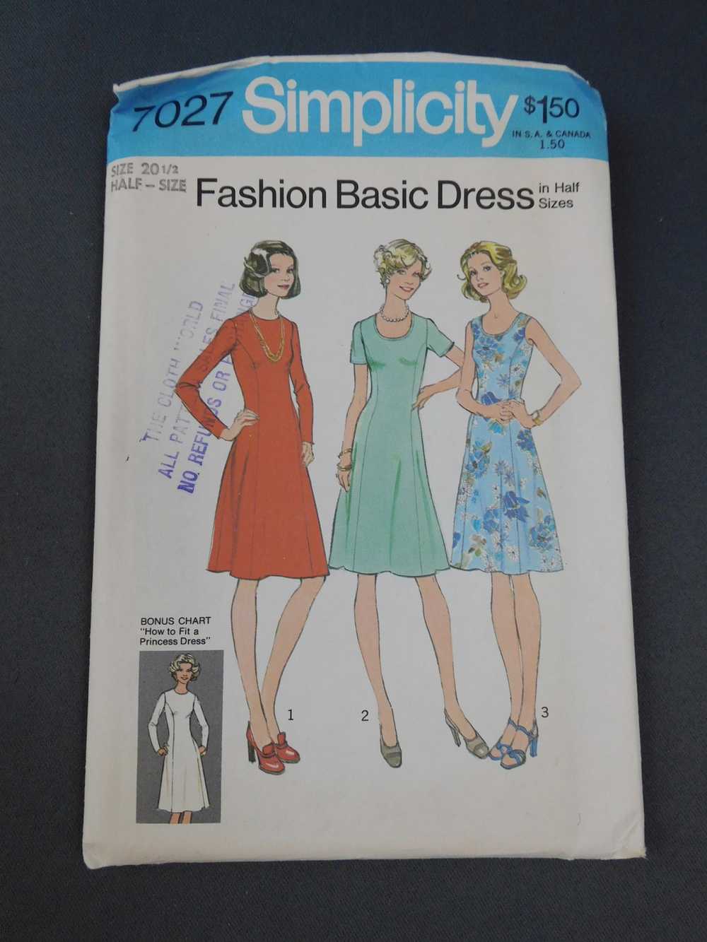 Vintage Princess Cut Dress 1970s Pattern, 43 bust… - image 2