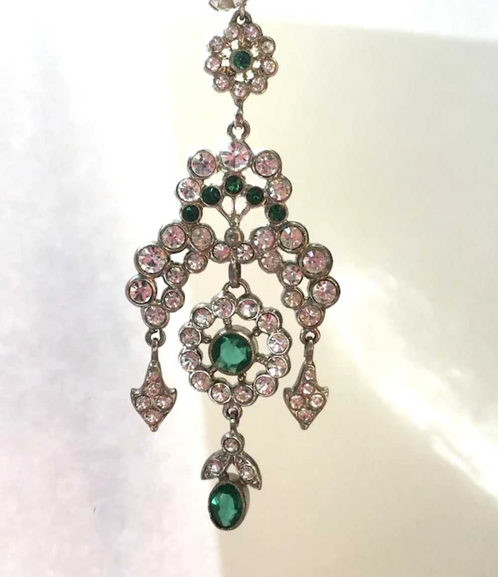 Art Deco Clear Emerald Green Bezel Set Rhinestone… - image 2