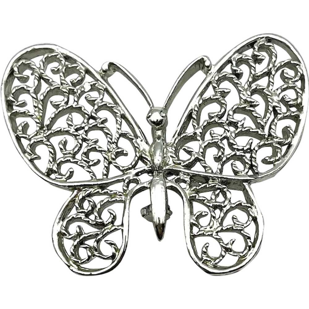 GERRYS signed Butterfly Silvertone Brooch with Pr… - image 1