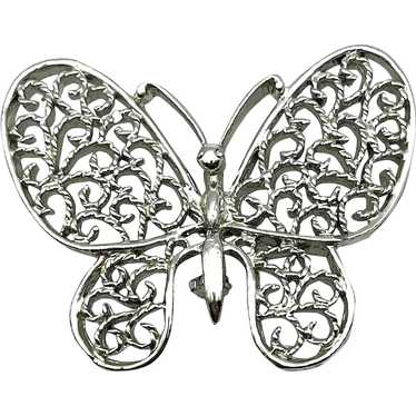 GERRYS signed Butterfly Silvertone Brooch with Pr… - image 1