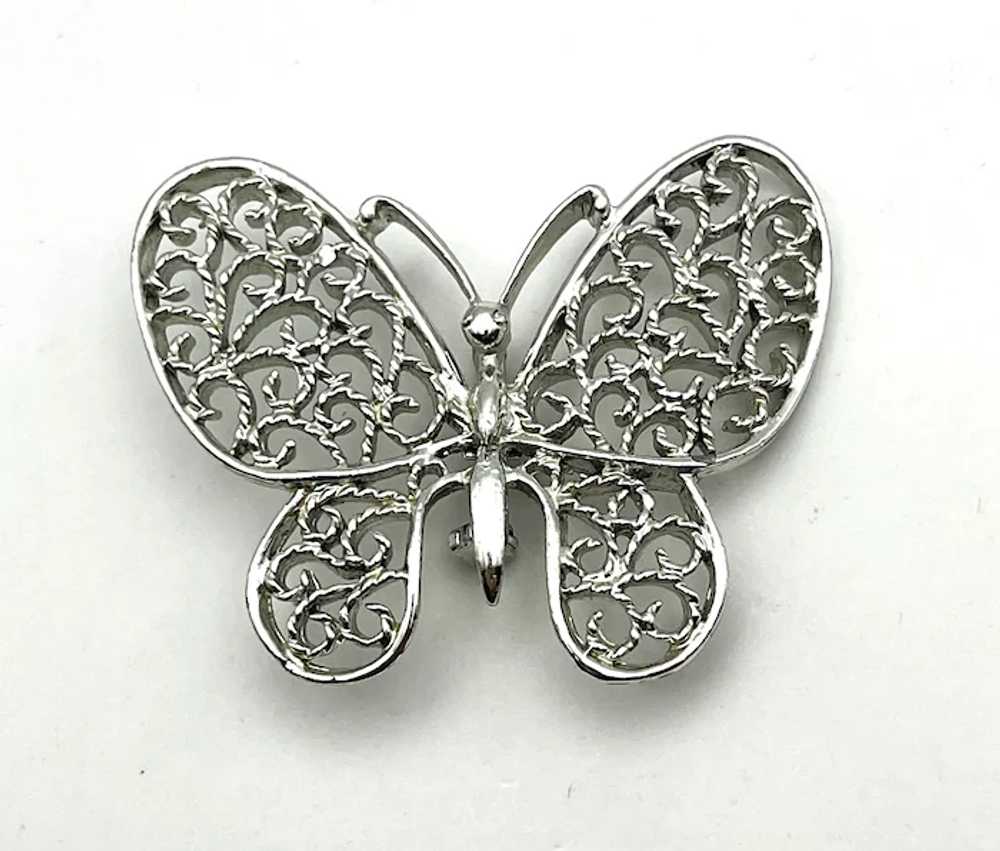 GERRYS signed Butterfly Silvertone Brooch with Pr… - image 2