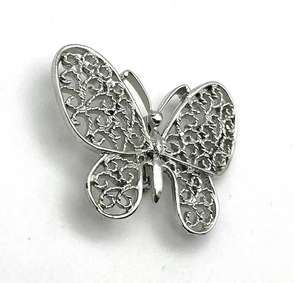 GERRYS signed Butterfly Silvertone Brooch with Pr… - image 3