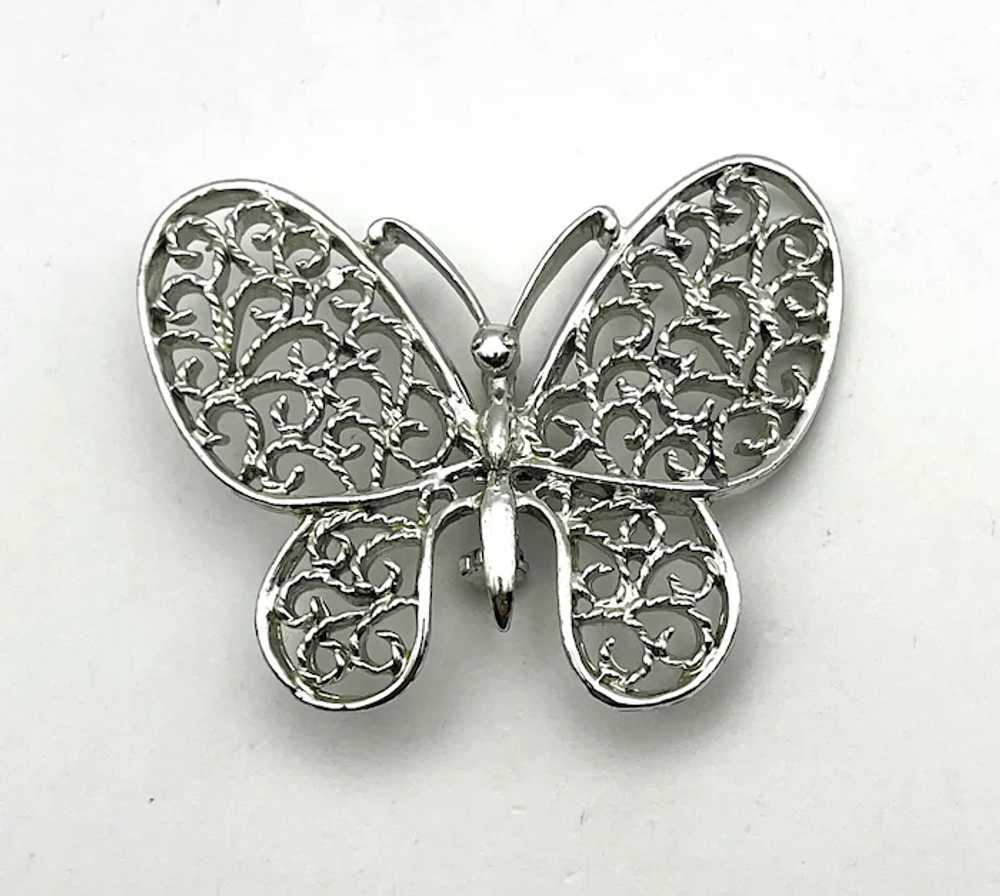 GERRYS signed Butterfly Silvertone Brooch with Pr… - image 5