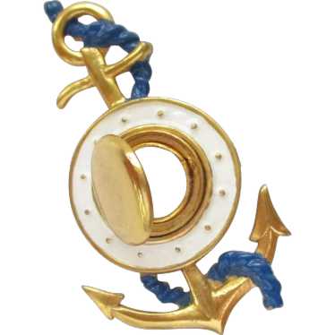 WWII Sweetheart SILSON Sailor Anchor Locket Brooch - image 1