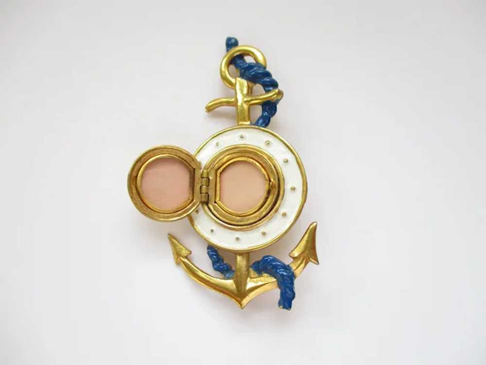 WWII Sweetheart SILSON Sailor Anchor Locket Brooch - image 4