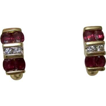 Vintage Estate Natural Ruby & White Sapphire Earr… - image 1