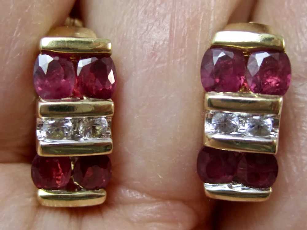 Vintage Estate Natural Ruby & White Sapphire Earr… - image 2