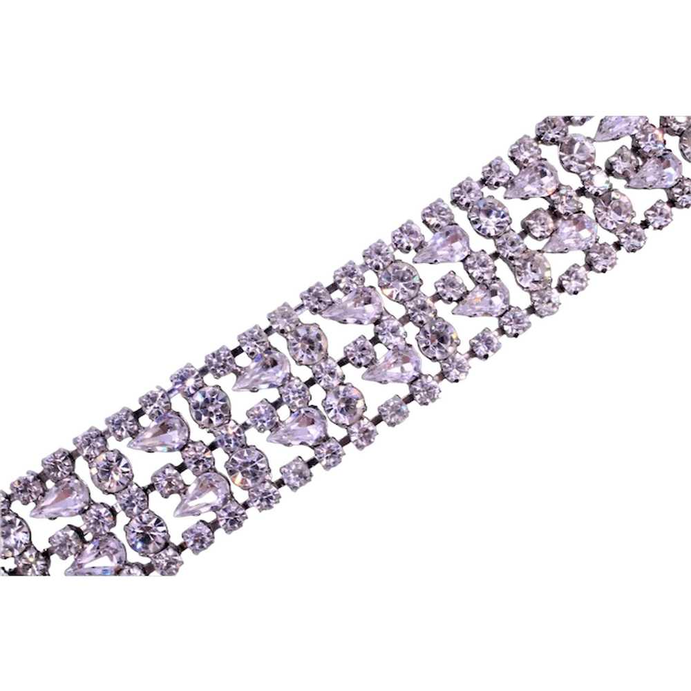 Bracelet Rhinestone Unsigned Beauty 5 Row Rhodium… - image 1