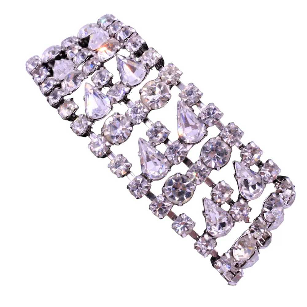 Bracelet Rhinestone Unsigned Beauty 5 Row Rhodium… - image 2