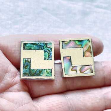 Vintage Sterling Silver Abalone MCM Cufflinks, Ta… - image 1