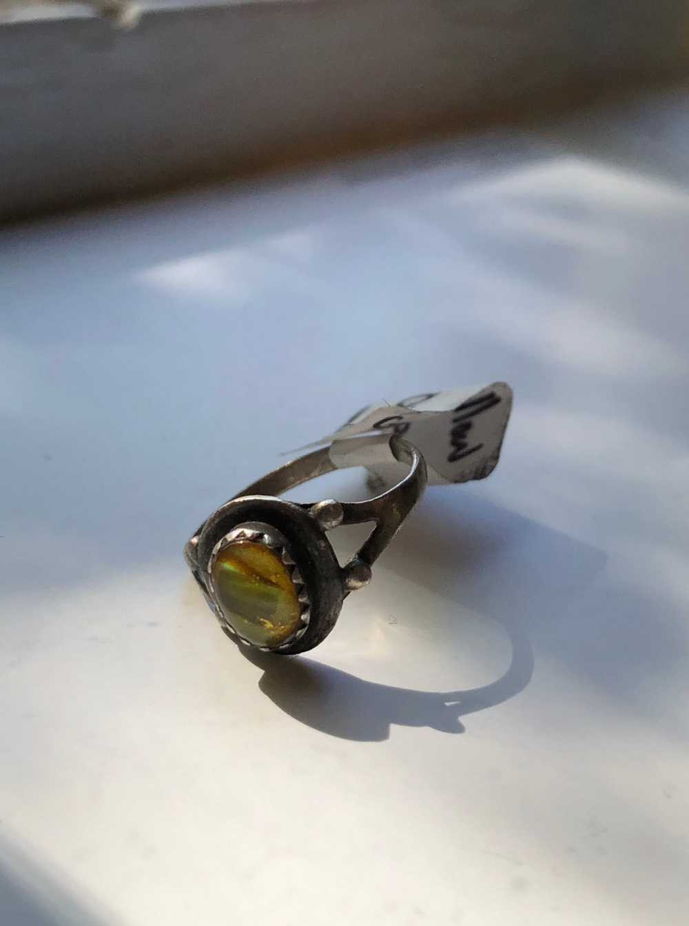 Green and Yellow Stone Sterling Silver Ring - image 1