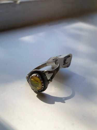 Green and Yellow Stone Sterling Silver Ring - image 1