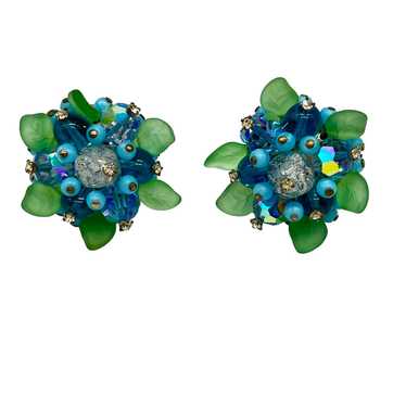 Vintage 1950s Molded Glass Floral Earrings - image 1