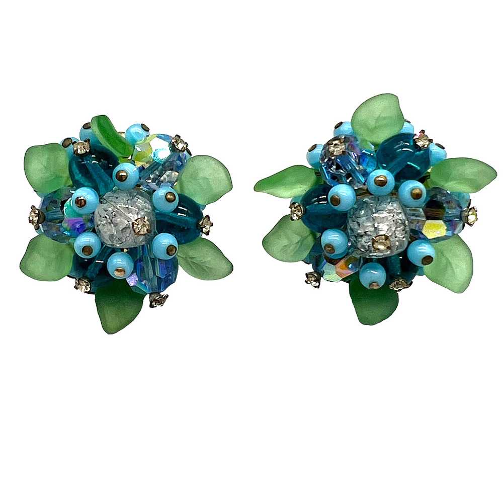 Vintage 1950s Molded Glass Floral Earrings - image 4