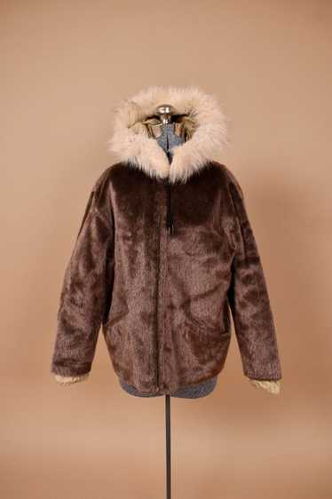 Brown Faux Fur Cropped Jacket By Ulla, M/L - image 1