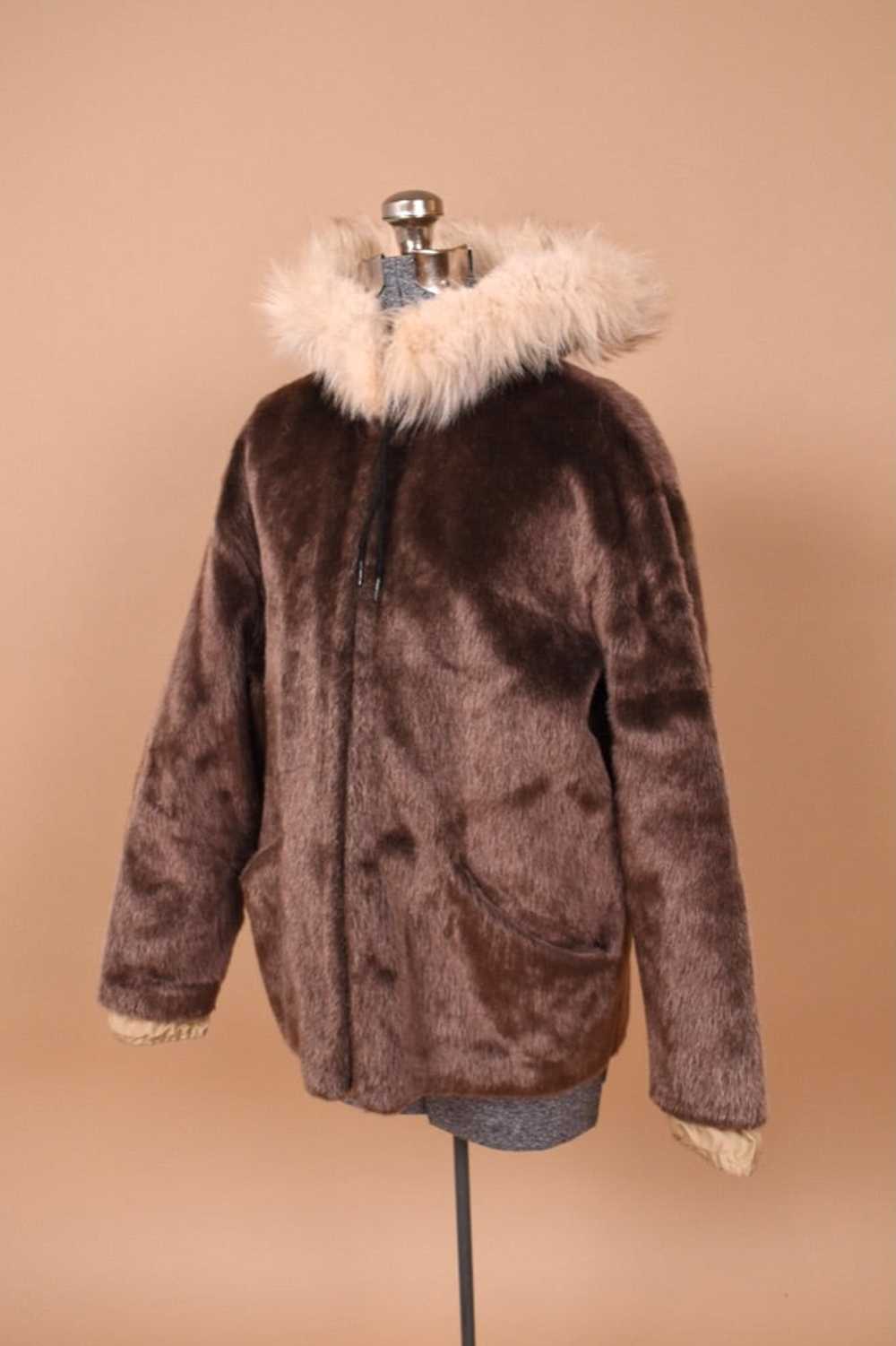 Brown Faux Fur Cropped Jacket By Ulla, M/L - image 2