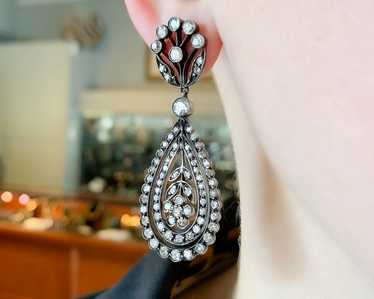 Victorian Diamond Drop Floral Earrings - image 1