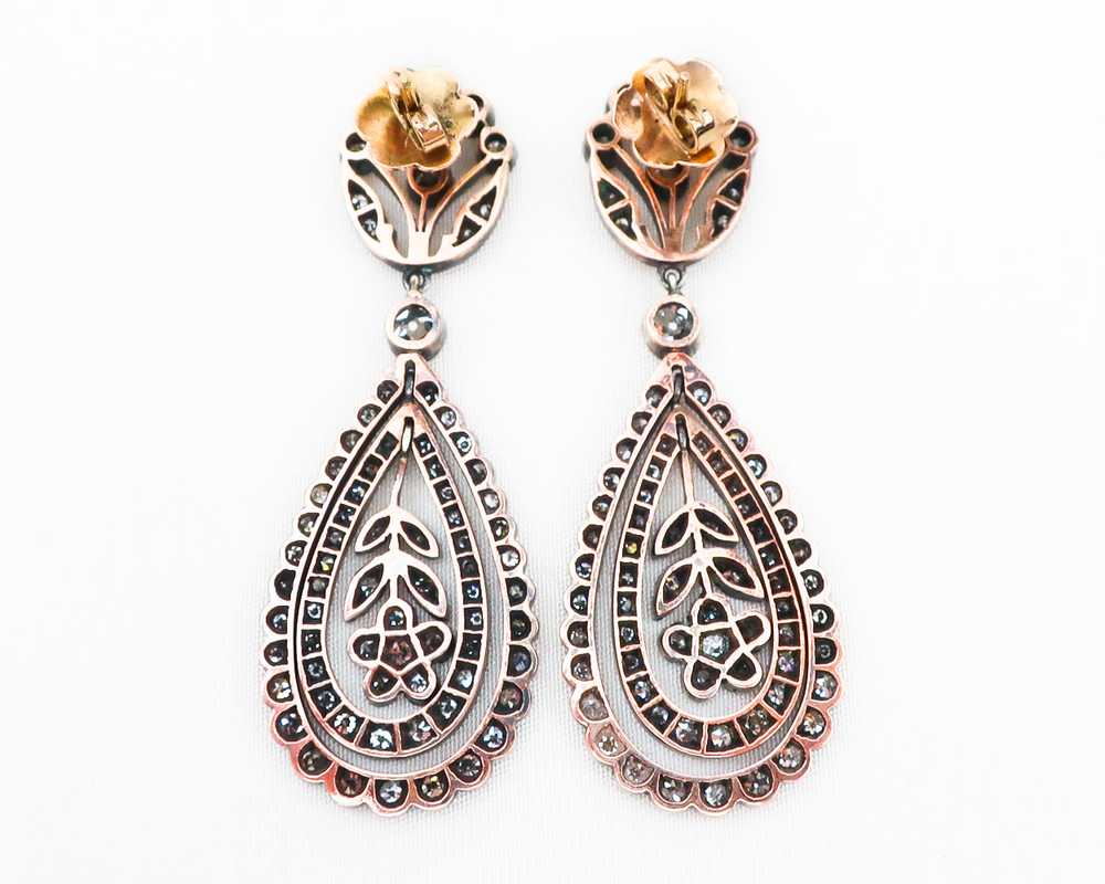 Victorian Diamond Drop Floral Earrings - image 2