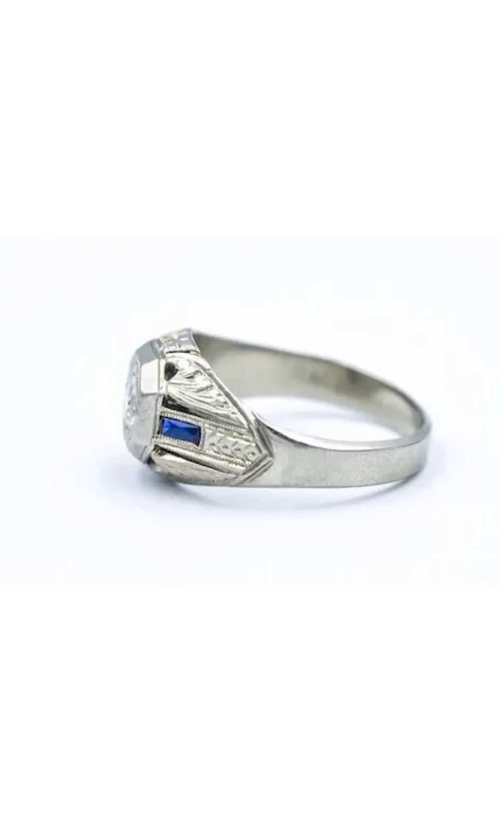 Unisex Art Deco Diamond Sapphire Ring - image 3