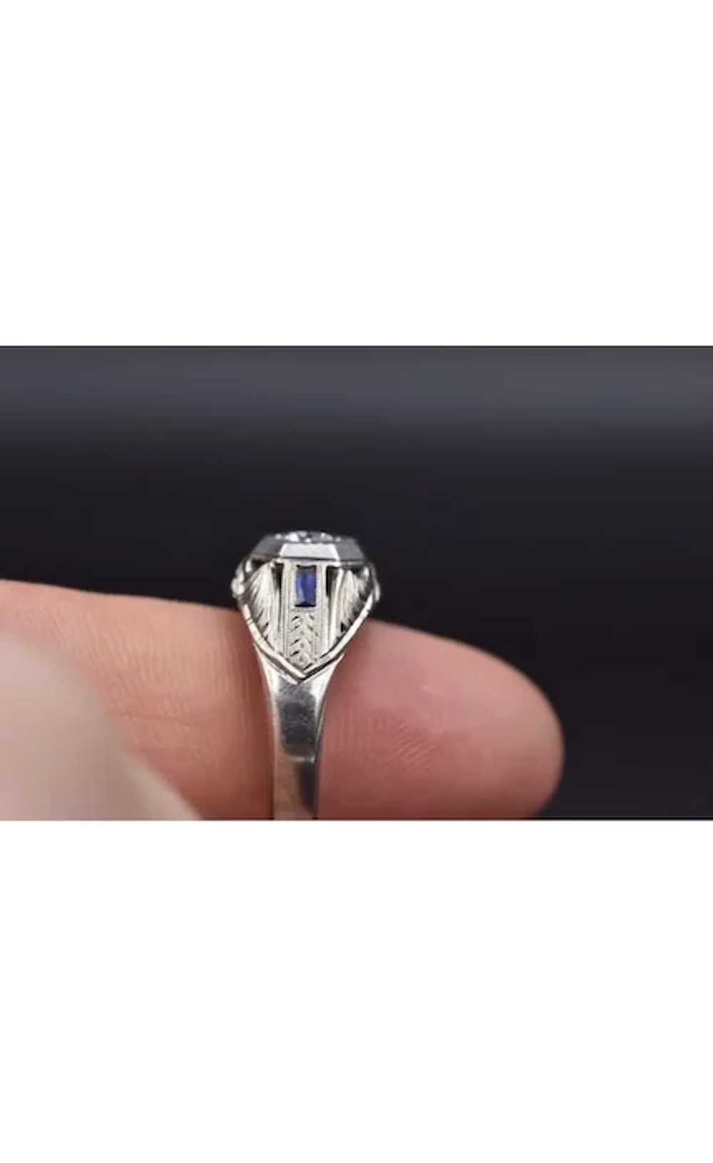 Unisex Art Deco Diamond Sapphire Ring - image 5