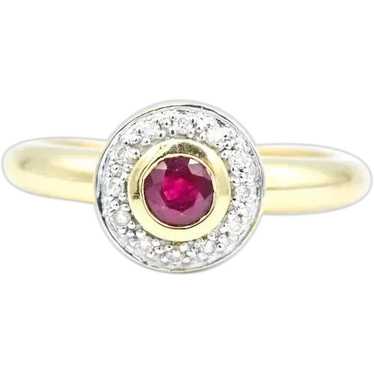 Genuine Ruby Diamond Halo Two Tone Ring